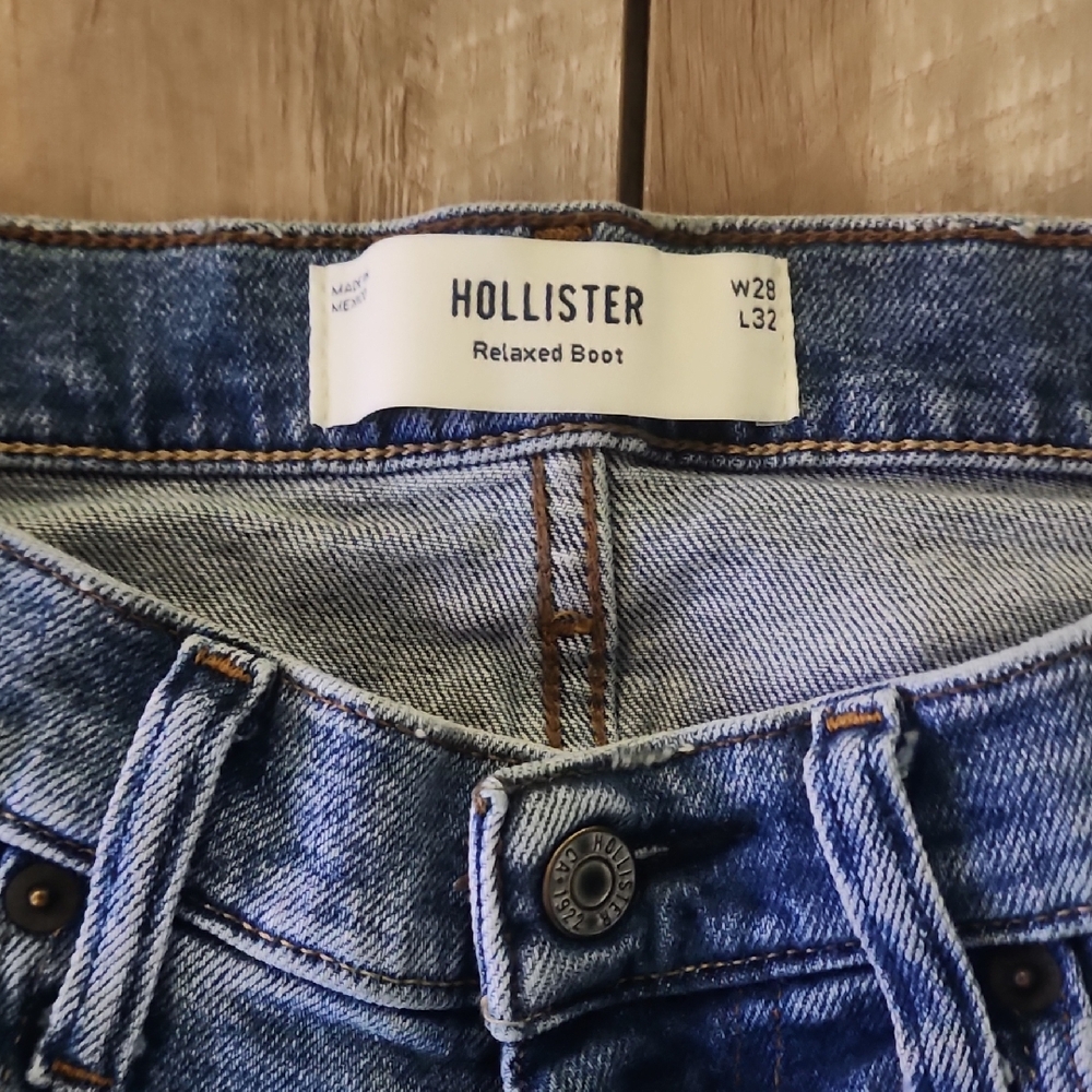 Hollister Men Blue Denim Relaxed Boot Jeans 28x32